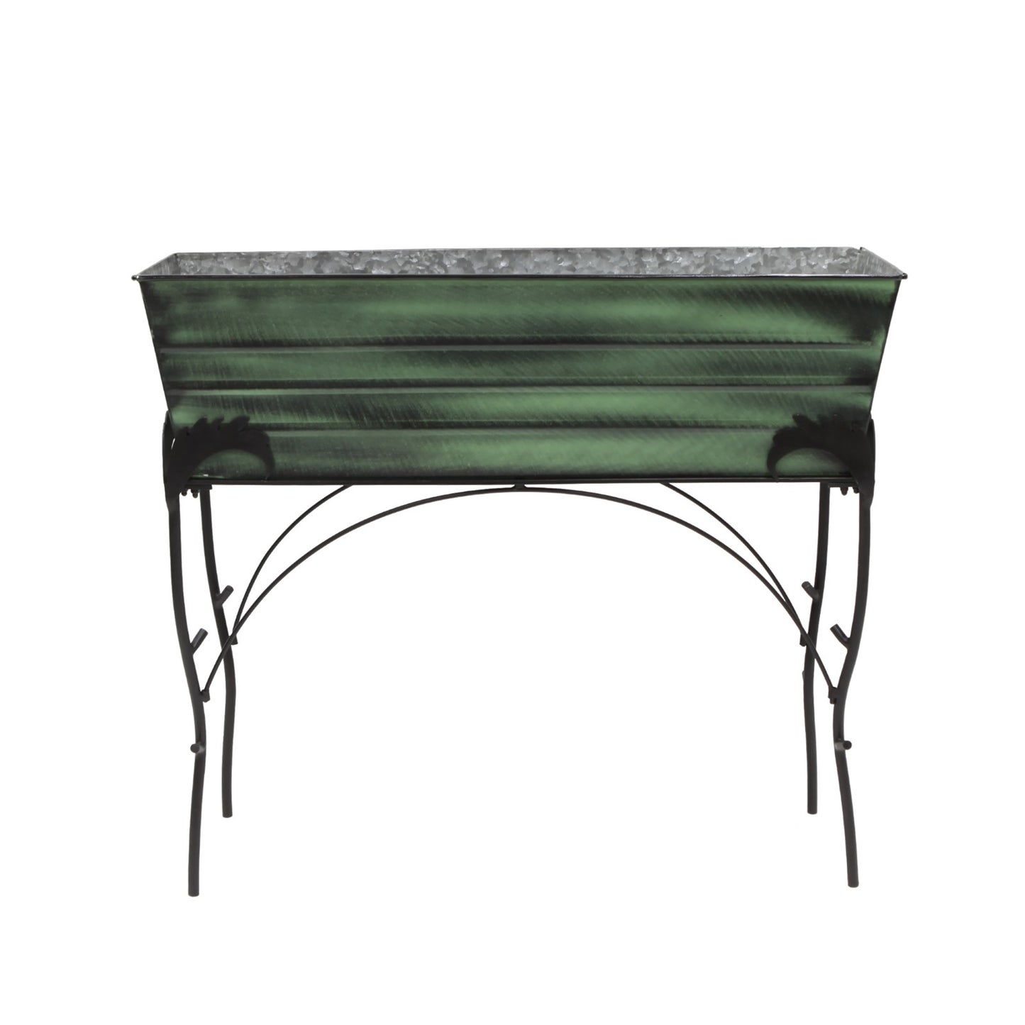 ACHLA Flora 36in Flower Box Stand | Green Patina Galvanized Steel and Black Wrought Iron | Patio & Balcony Container Gardening | Model VFB-06-S4