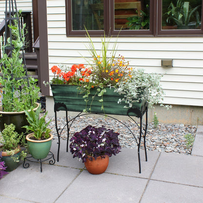 ACHLA Flora 36in Flower Box Stand | Green Patina Galvanized Steel and Black Wrought Iron | Patio & Balcony Container Gardening | Model VFB-06-S4