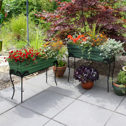 ACHLA Flora 36in Flower Box Stand | Green Patina Galvanized Steel and Black Wrought Iron | Patio & Balcony Container Gardening | Model VFB-06-S4