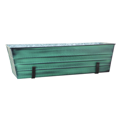 ACHLA Large Flower Box with Wall Brackets | Green Patina Galvanized Steel and Black Wrought Iron | Front Porch & Balcony Container | Model VFB-06-WM