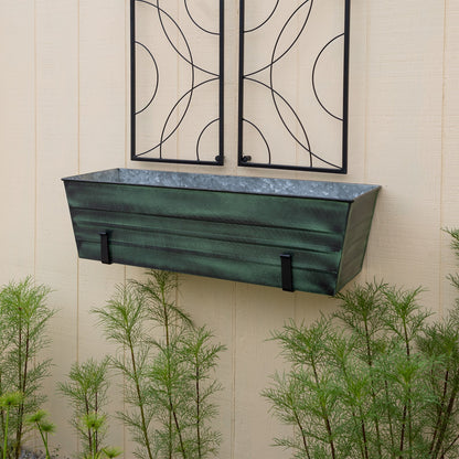 ACHLA Large Flower Box with Wall Brackets | Green Patina Galvanized Steel and Black Wrought Iron | Front Porch & Balcony Container | Model VFB-06-WM