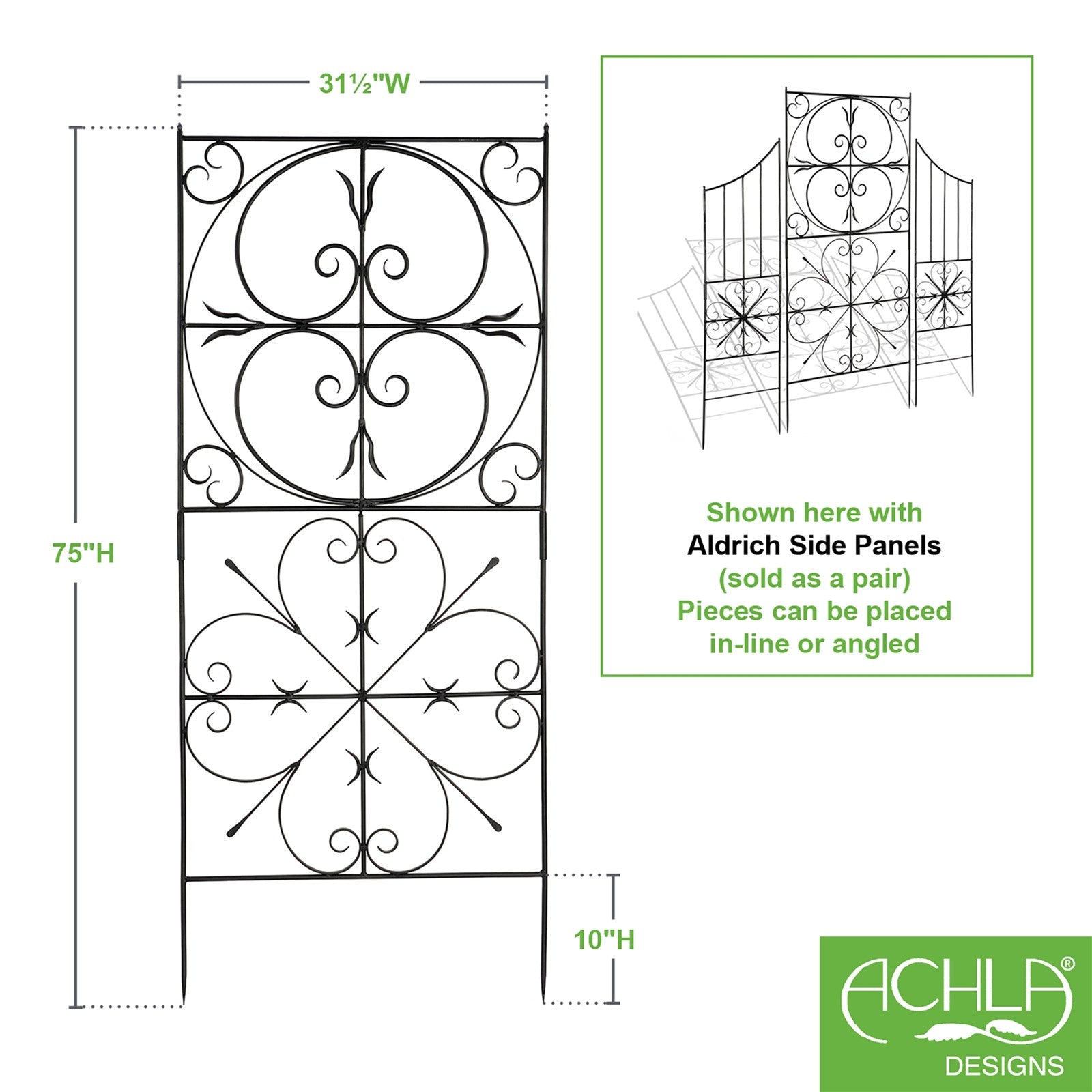 ACHLA Aldrich Trellis 31.5in Wrought Iron Garden Wall Decor | Traditional Graphite Powder Coat | Outdoor Patio & Entryway Accent | Model VFT-22