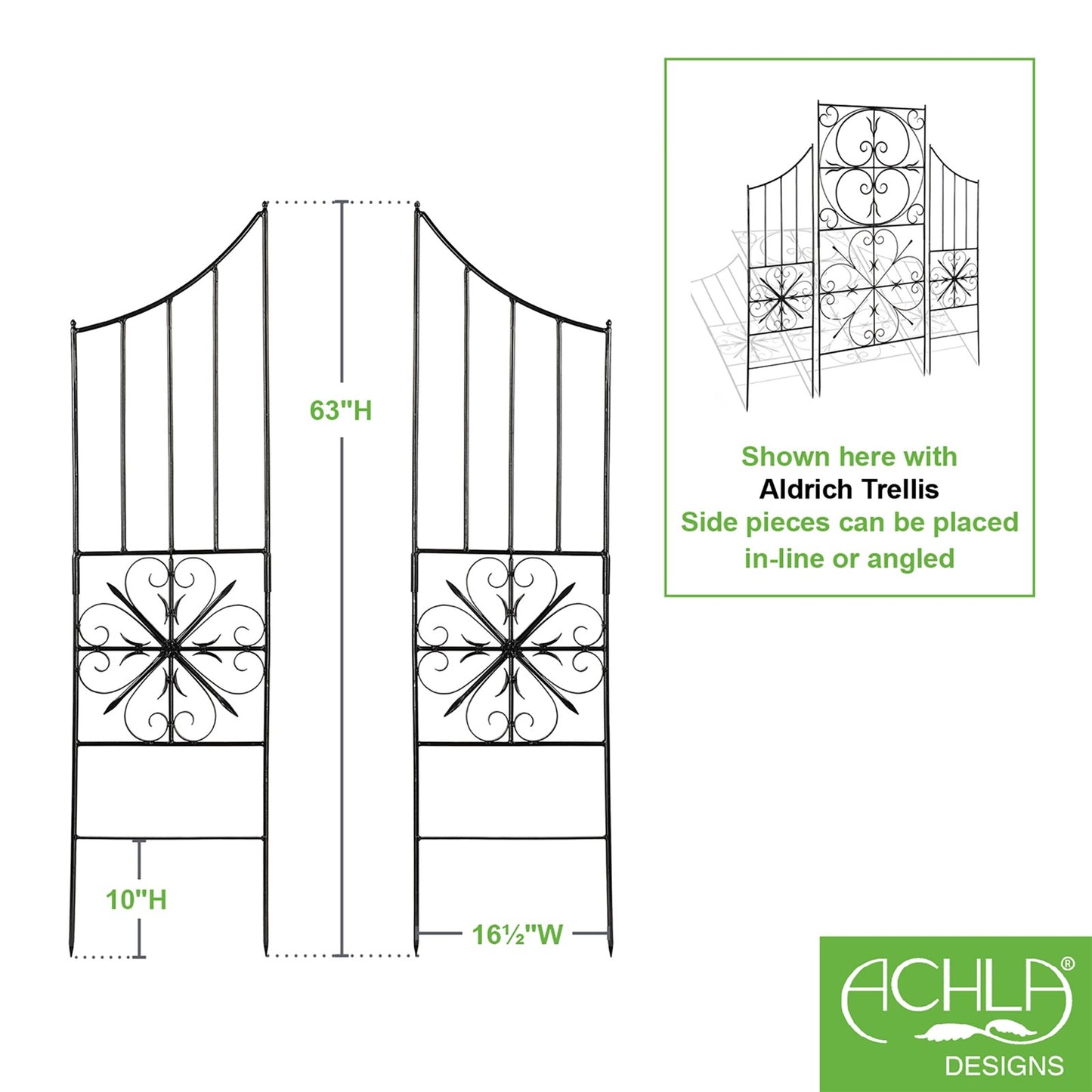 ACHLA Aldrich II Trellis Side Piece 16.5in W x 63in H | Traditional Graphite Wrought Iron | Garden Wall & Entryway Decor | Model VFT-22S