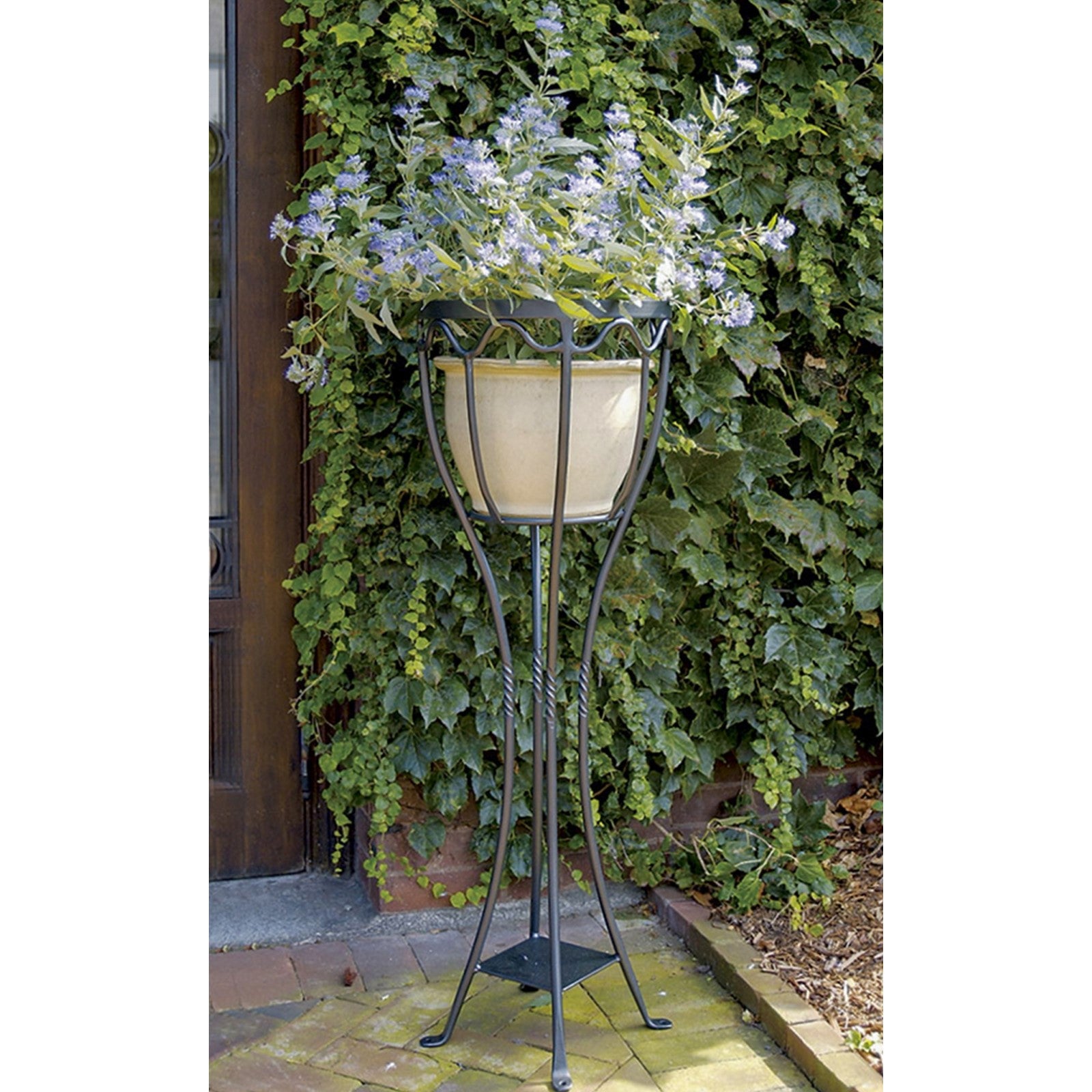 ACHLA Verandah Plant Stand | Graphite Wrought Iron | Indoor & Outdoor Display | 13.5 x 13.5 x 40.5 in | Model VPS-04