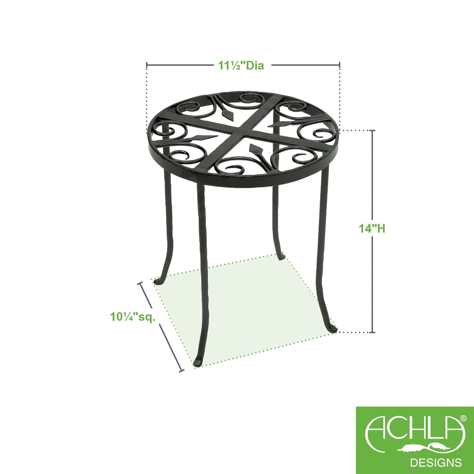 ACHLA Williamsburg Round 12in Plant Stand | Wrought Iron Graphite Powder Coat | Indoor & Outdoor Plant Display | 12 x 12 x 14 in | Model VTT-01