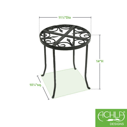 ACHLA Williamsburg Round 12in Plant Stand | Wrought Iron Graphite Powder Coat | Indoor & Outdoor Plant Display | 12 x 12 x 14 in | Model VTT-01