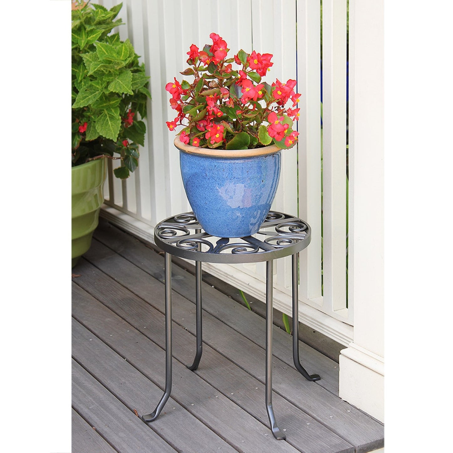 ACHLA Williamsburg Round 12in Plant Stand | Wrought Iron Graphite Powder Coat | Indoor & Outdoor Plant Display | 12 x 12 x 14 in | Model VTT-01
