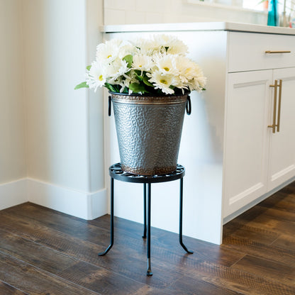ACHLA Williamsburg Round 12in Plant Stand | Wrought Iron Graphite Powder Coat | Indoor & Outdoor Plant Display | 12 x 12 x 14 in | Model VTT-01