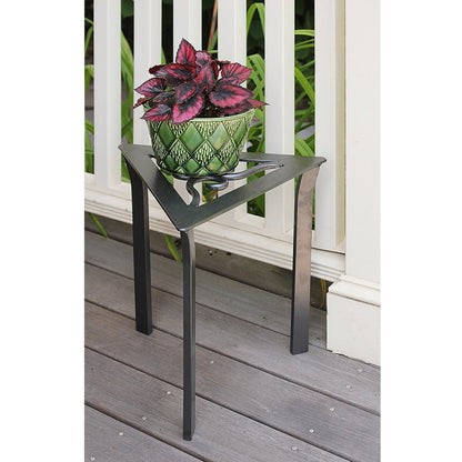 ACHLA Triangular Trivet Plant Stand | Wrought Iron Graphite Powder Coat | Porch, Deck & Patio Corner Accent | 12 x 12 x 12 in | Model VTT-02