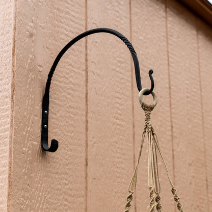 ACHLA Arc Wall Bracket 12in 2-Pack | Wrought Iron Black Powdercoat | Outdoor Planter & Bird Feeder Hook | 12 x 9 x 0.5 in | Model WB-03-2