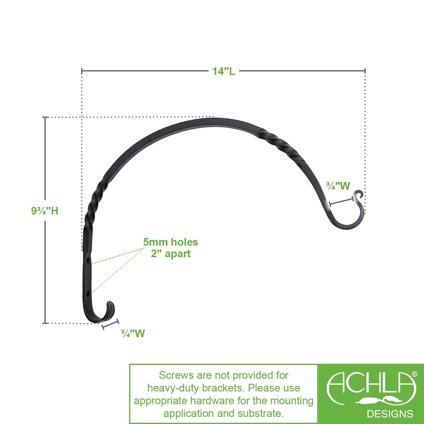 ACHLA Heavy Duty Arc Bracket 2-Pack | Traditional Wrought Iron Black Powdercoat | Outdoor Planter & Bird Feeder Hook | Model WB-03HD-2
