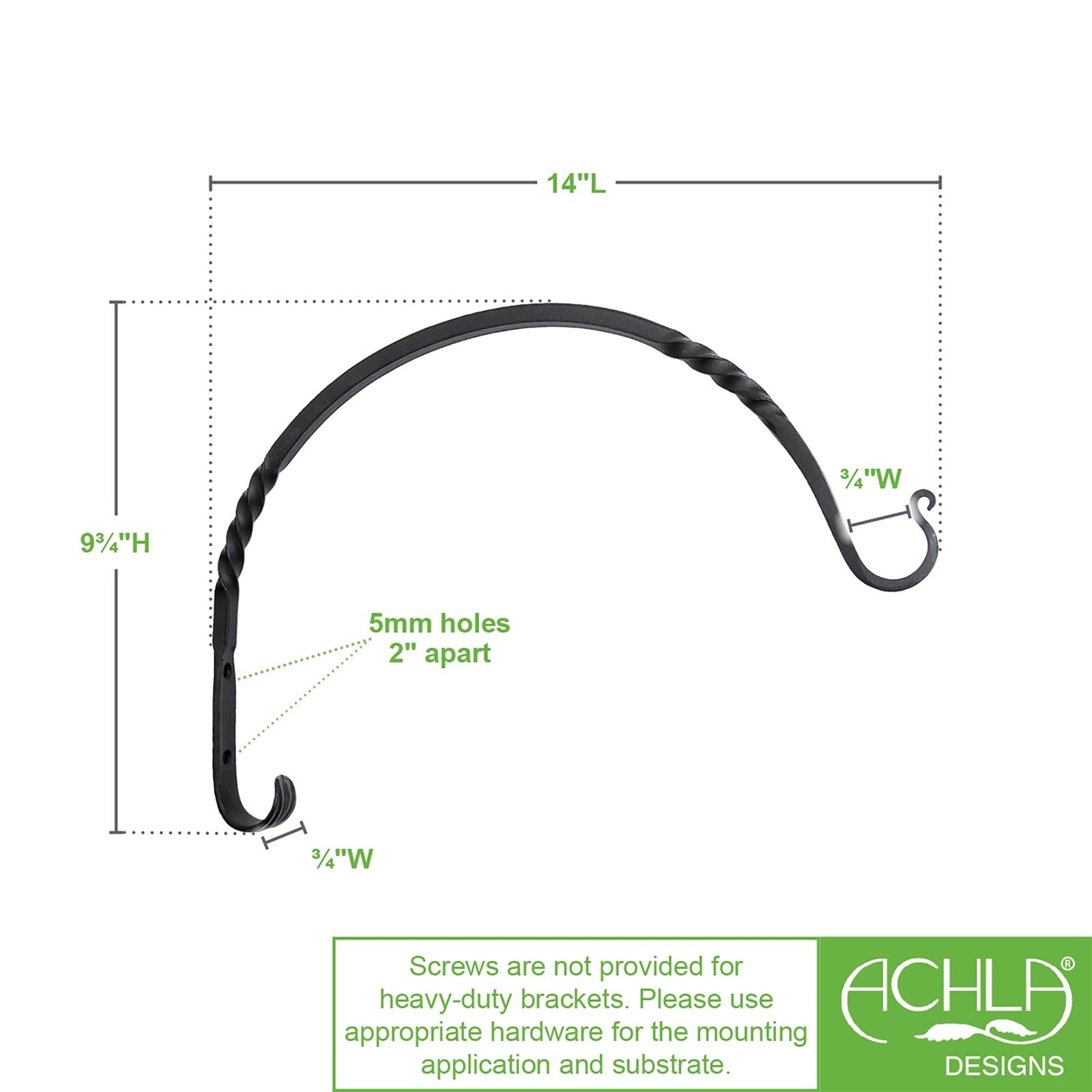 ACHLA Heavy Duty Arc Bracket 2-Pack | Traditional Wrought Iron Black Powdercoat | Outdoor Planter & Bird Feeder Hook | Model WB-03HD-2