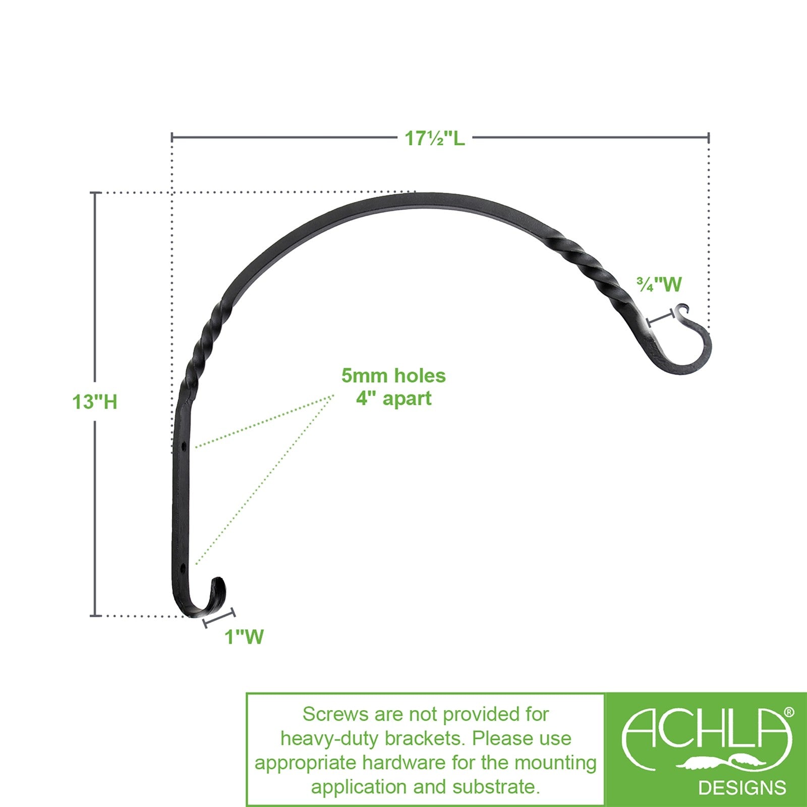 ACHLA Heavy Duty Arc Bracket 2-Pack | Wrought Iron Black Powdercoat | Outdoor Planter & Bird Feeder Hook | 17.25 x 13.75 x 0.5 in | Model WB-04HD-2