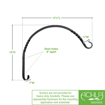 ACHLA Heavy Duty Arc Bracket 2-Pack | Wrought Iron Black Powdercoat | Outdoor Planter & Bird Feeder Hook | 17.25 x 13.75 x 0.5 in | Model WB-04HD-2