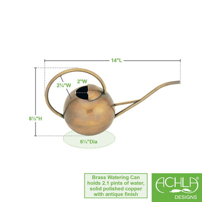 ACHLA Brass Watering Can 14in | Antique Brass Finish Metal | Garden & Indoor Plant Care | 14 x 8 x 9 in | Model WC-01
