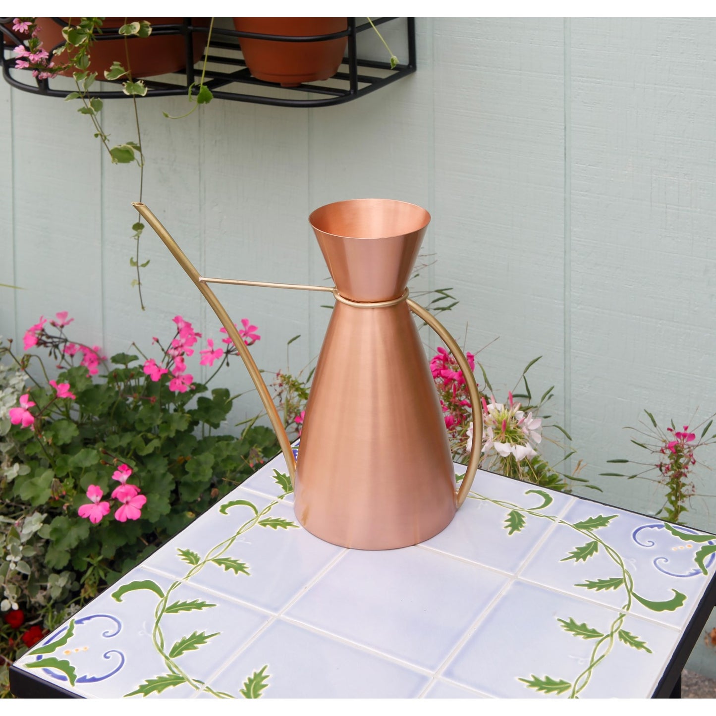 ACHLA Copper Watering Carafe 13in Long | Brushed Copper and Brass | Indoor Plant Watering Can for Shelves & Sills | 13 x 3.25 x 8.625 in | Model WC-07