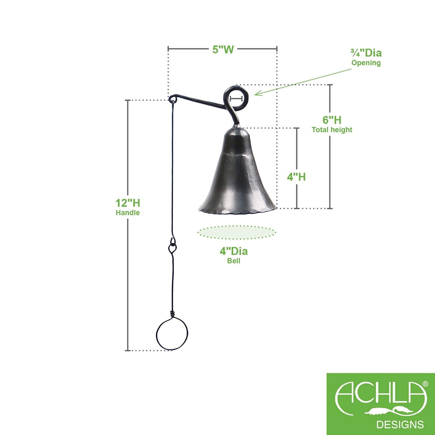 ACHLA Wrought Iron Bell Small | Graphite Powder Coat | Outdoor Doorbell & Garden Accent | 4 x 4 x 6.5 in | Model WIB-01