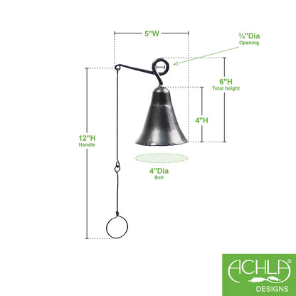 ACHLA Wrought Iron Bell Small | Graphite Powder Coat | Outdoor Doorbell & Garden Accent | 4 x 4 x 6.5 in | Model WIB-01