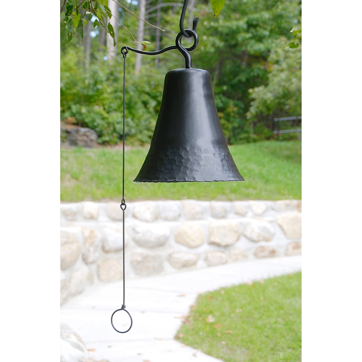 ACHLA Wrought Iron Bell Large | Hand-Forged Graphite Powder Coat | Outdoor Garden Doorbell & Dinner Bell | 8 x 8 x 12 in | Model WIB-03
