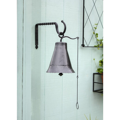 ACHLA Wrought Iron Bell Large | Hand-Forged Graphite Powder Coat | Outdoor Garden Doorbell & Dinner Bell | 8 x 8 x 12 in | Model WIB-03