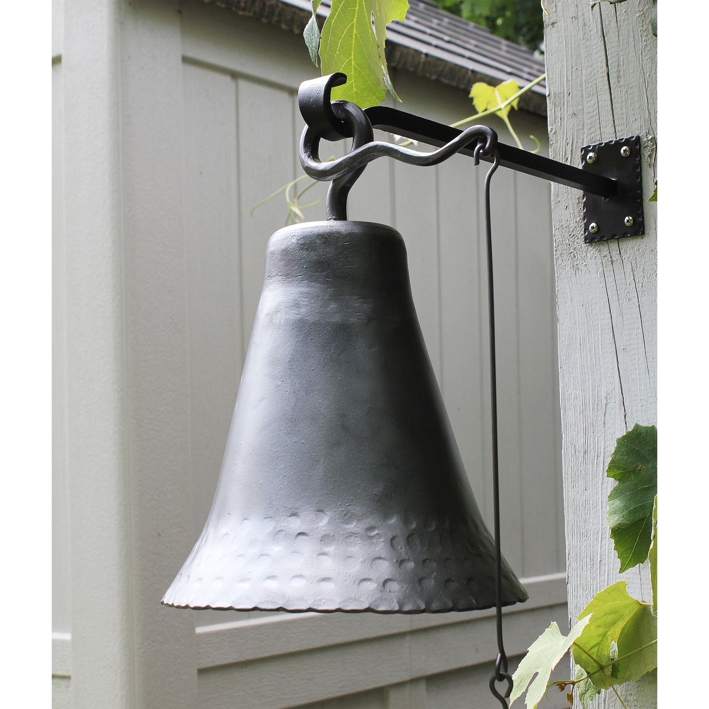ACHLA Wrought Iron Bell Large | Hand-Forged Graphite Powder Coat | Outdoor Garden Doorbell & Dinner Bell | 8 x 8 x 12 in | Model WIB-03