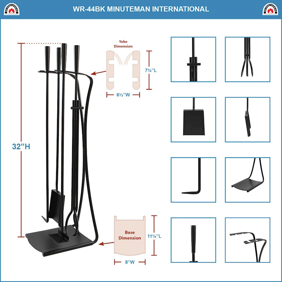 ACHLA Park Avenue Fireplace Tool Set | Black Cast and Wrought Iron | Living Room & Hearth Accessory | 8 x 11 x 32 in | Model WR-44BK