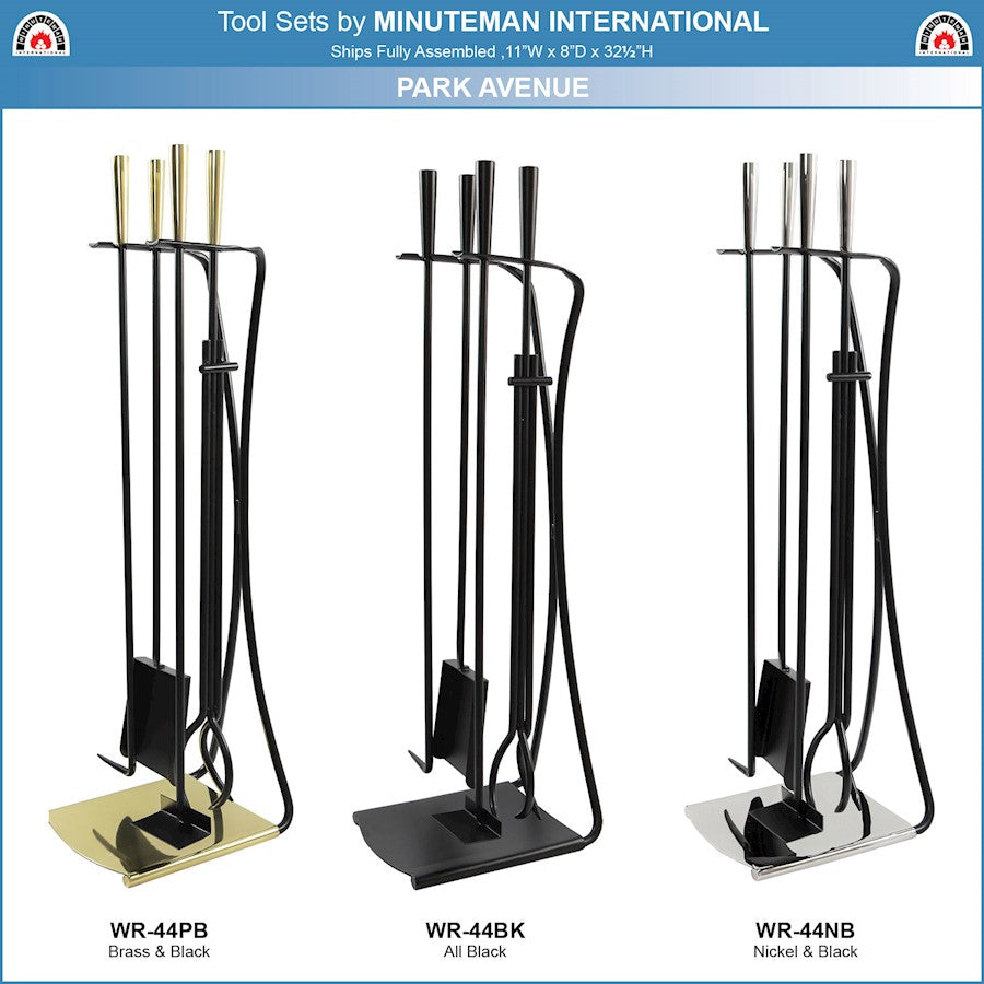ACHLA Park Avenue Fireplace Tool Set | Black Cast and Wrought Iron | Living Room & Hearth Accessory | 8 x 11 x 32 in | Model WR-44BK