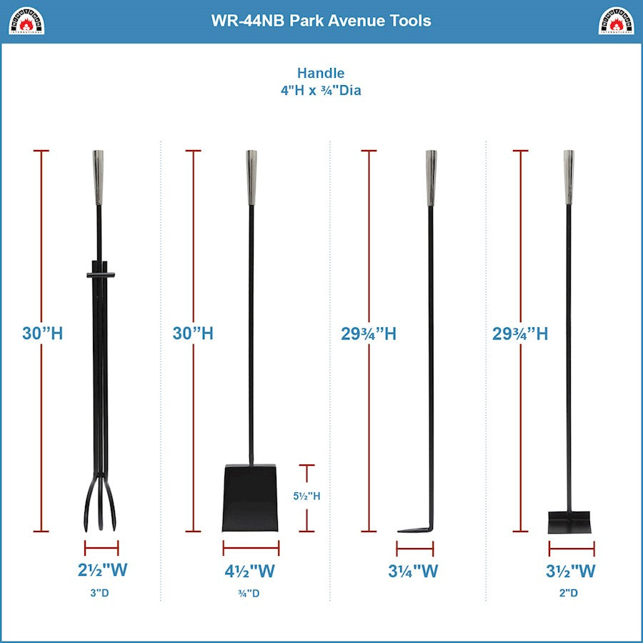 ACHLA Park Avenue Tool Set | Nickel and Black Cast Iron | Fireplace & Hearth Accessory | 8 x 11 x 32 in | Model WR-44NB