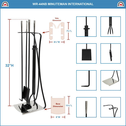 ACHLA Park Avenue Tool Set | Nickel and Black Cast Iron | Fireplace & Hearth Accessory | 8 x 11 x 32 in | Model WR-44NB