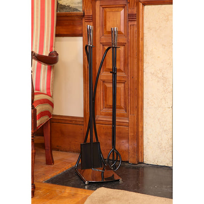 ACHLA Park Avenue Tool Set | Nickel and Black Cast Iron | Fireplace & Hearth Accessory | 8 x 11 x 32 in | Model WR-44NB