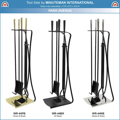 ACHLA Park Avenue Tool Set | Nickel and Black Cast Iron | Fireplace & Hearth Accessory | 8 x 11 x 32 in | Model WR-44NB