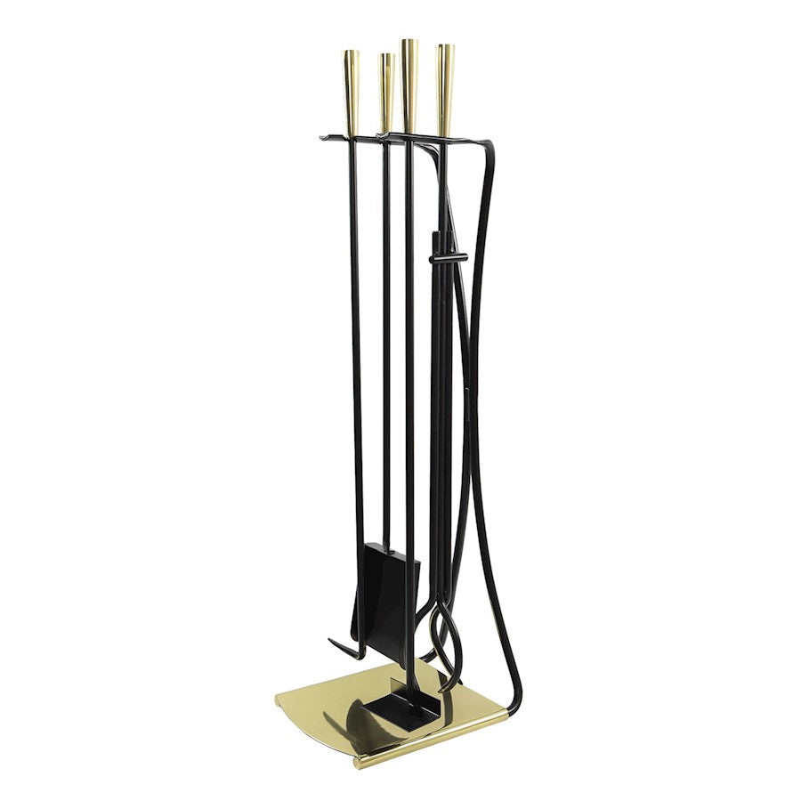ACHLA Park Avenue Fireplace Tool Set | Contemporary Cast Iron with Polished Brass Accents | Living Room Hearth & Fireplace | Model WR-44PB
