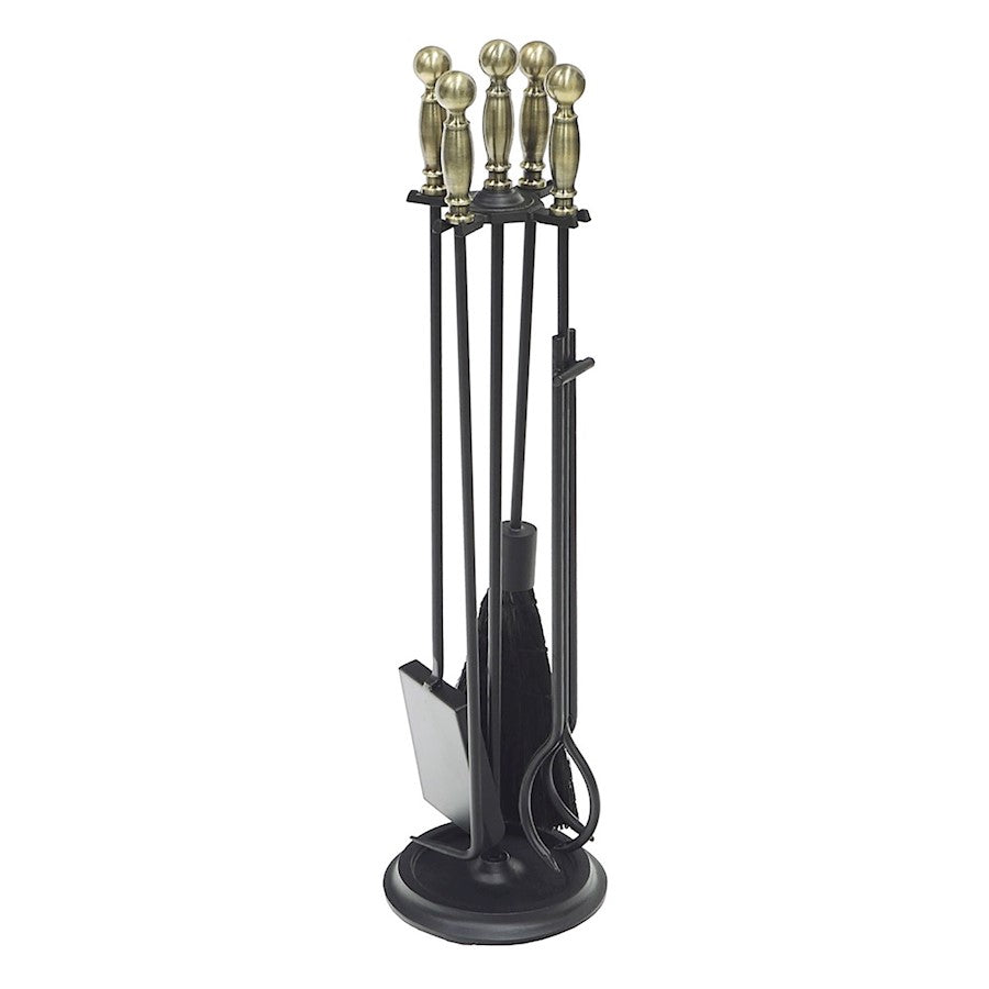 ACHLA Chelmsford Fireplace Tool Set | Antique Brass and Black Cast Iron | Living Room & Hearthside | 8 x 8 x 30 in | Model WR-45AB
