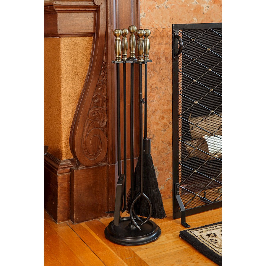 ACHLA Chelmsford Fireplace Tool Set | Antique Brass and Black Cast Iron | Living Room & Hearthside | 8 x 8 x 30 in | Model WR-45AB