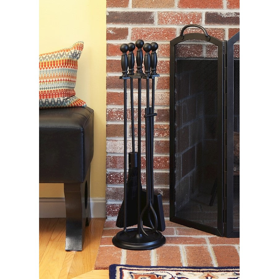 ACHLA Chelmsford Fireplace Tool Set | Black Cast Iron Ball-End Handles | Living Room & Hearth Accessory | 8 x 8 x 30 in, 4 Tools | Model WR-45BK