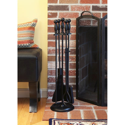ACHLA Chelmsford Fireplace Tool Set | Black Cast Iron Ball-End Handles | Living Room & Hearth Accessory | 8 x 8 x 30 in, 4 Tools | Model WR-45BK