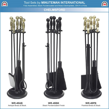 ACHLA Chelmsford Fireplace Tool Set | Black Cast Iron Ball-End Handles | Living Room & Hearth Accessory | 8 x 8 x 30 in, 4 Tools | Model WR-45BK