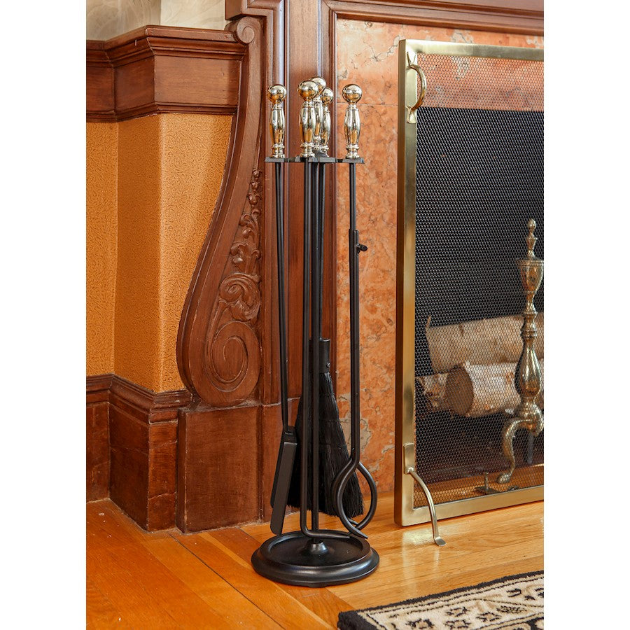 ACHLA Chelmsford Tool Set | Classic Ball-End Cast Iron Fireplace Tools | Living Room & Hearth Accessory | 8 x 8 x 30 in, 17 lbs | Model WR-45PB