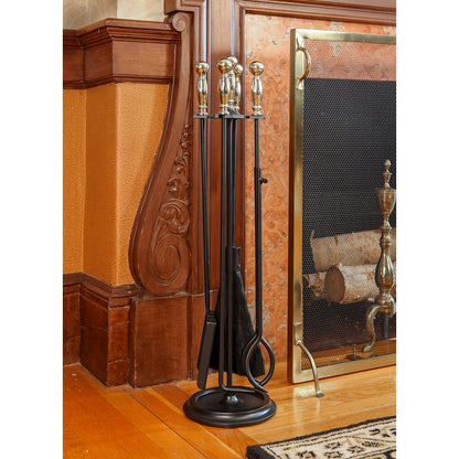 ACHLA Chelmsford Tool Set | Classic Ball-End Cast Iron Fireplace Tools | Living Room & Hearth Accessory | 8 x 8 x 30 in, 17 lbs | Model WR-45PB