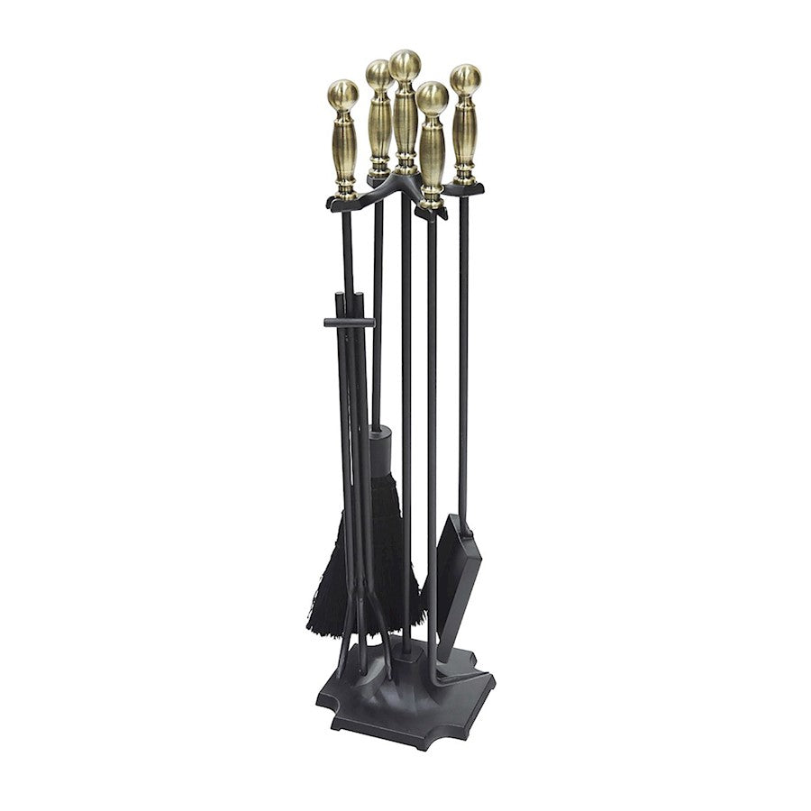 ACHLA Carlisle Tool Set | Traditional Cast Iron Fireplace Tool Set with Antique Brass Handles | Living Room & Hearth Accessory | Model WR-46AB