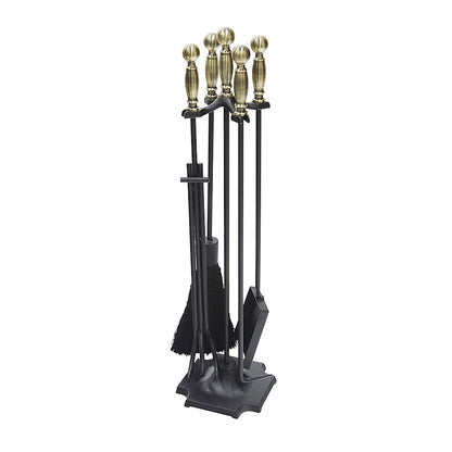 ACHLA Carlisle Tool Set | Traditional Cast Iron Fireplace Tool Set with Antique Brass Handles | Living Room & Hearth Accessory | Model WR-46AB
