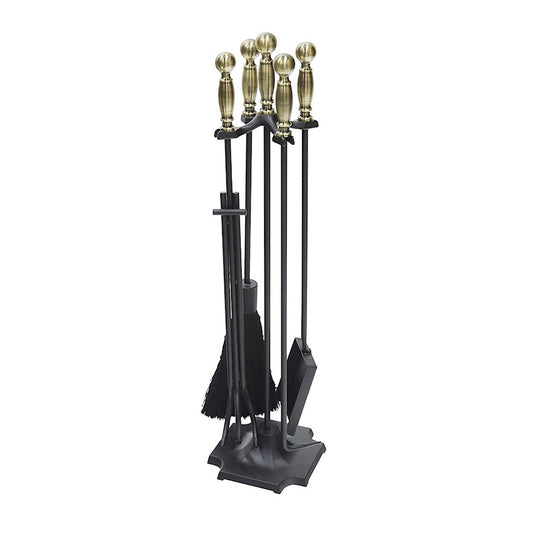 ACHLA Carlisle Tool Set | Traditional Cast Iron Fireplace Tool Set with Antique Brass Handles | Living Room & Hearth Accessory | Model WR-46AB
