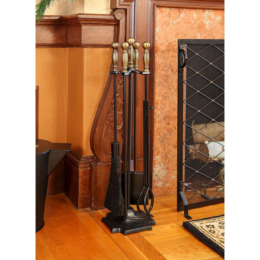 ACHLA Carlisle Tool Set | Traditional Cast Iron Fireplace Tool Set with Antique Brass Handles | Living Room & Hearth Accessory | Model WR-46AB