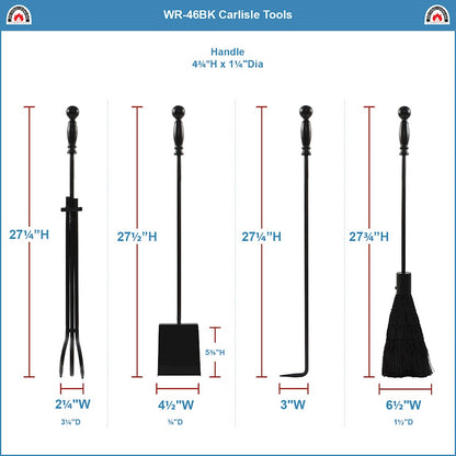 ACHLA Carlisle Fireplace Tool Set | Traditional Cast Iron with Black Finish | Living Room & Hearth Accessory | 8 x 8 x 30 in | Model WR-46BK