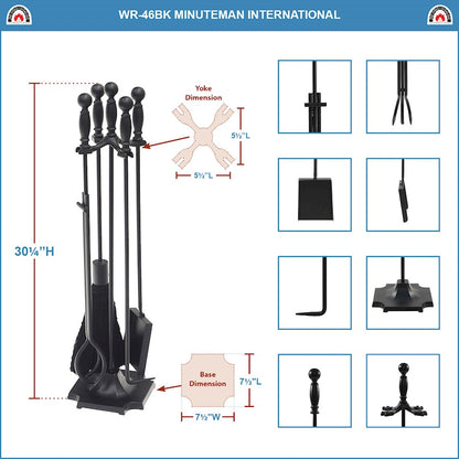 ACHLA Carlisle Fireplace Tool Set | Traditional Cast Iron with Black Finish | Living Room & Hearth Accessory | 8 x 8 x 30 in | Model WR-46BK