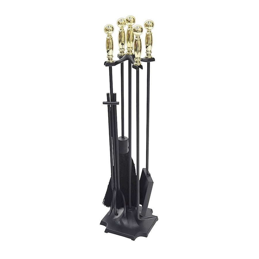 ACHLA Carlisle Tool Set | Polished Brass & Black Cast Iron | Fireplace Tool Set for Living Room & Hearth | 7.5 x 7.5 x 30.5 in | Model WR-46PB