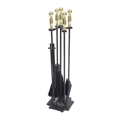 ACHLA Carlisle Tool Set | Polished Brass & Black Cast Iron | Fireplace Tool Set for Living Room & Hearth | 7.5 x 7.5 x 30.5 in | Model WR-46PB