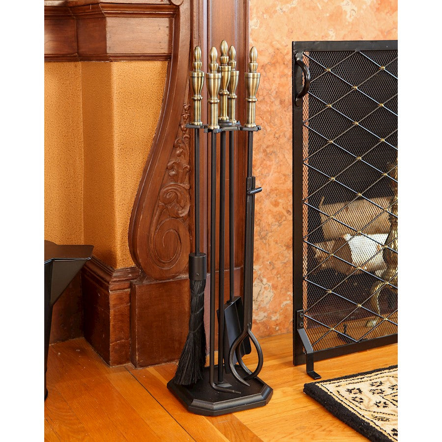 ACHLA Westford Fireplace Tool Set | Traditional Cast Iron with Antique Brass Handles | Living Room & Hearthside | 8 x 8 x 30 in | Model WR-47AB