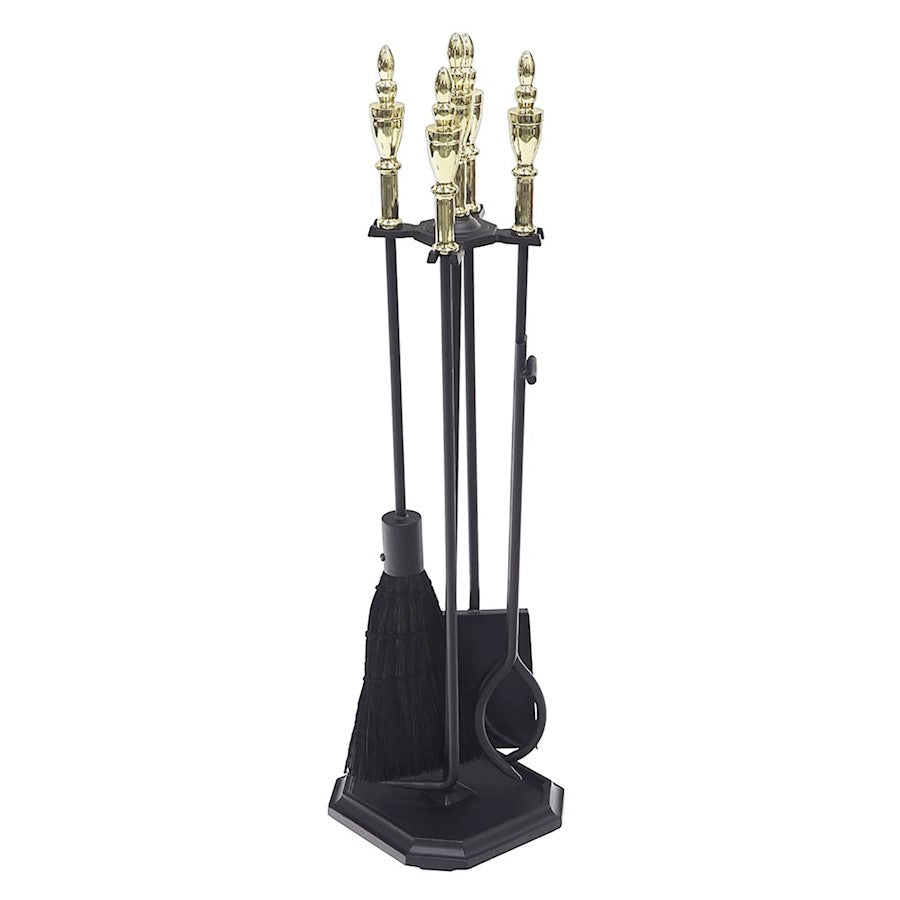 ACHLA Westford Fireplace Tool Set | Polished Brass and Black Cast Iron | Living Room & Hearth Accessory | 8 x 8 x 30 in | Model WR-47PB