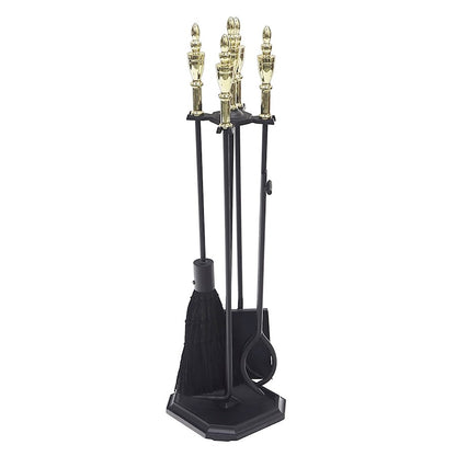 ACHLA Westford Fireplace Tool Set | Polished Brass and Black Cast Iron | Living Room & Hearth Accessory | 8 x 8 x 30 in | Model WR-47PB